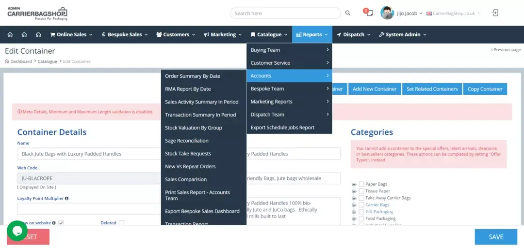 Back-office admin dashboard