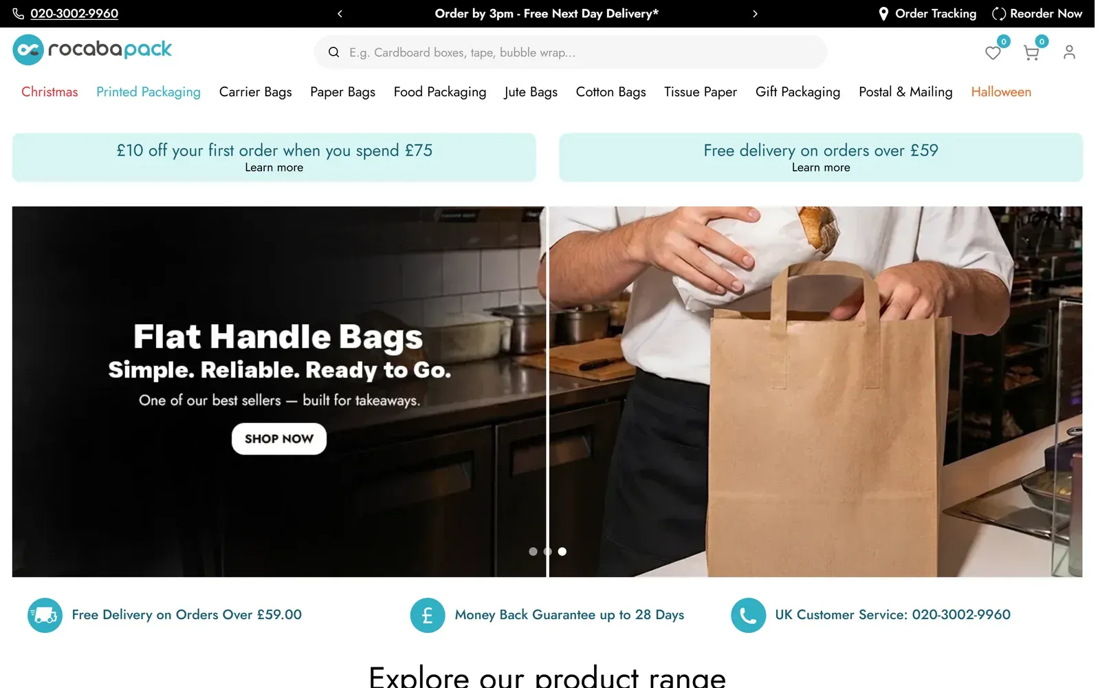 Rocaba Pack UK storefront home page